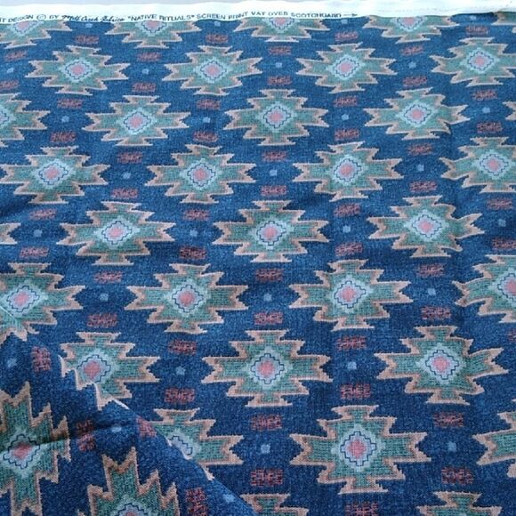 Mill Creek Fabrics " Native Rituals"  Southwestern Blue Scotchguard  Cotton - Picture 1 of 10